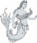 Vintage Mermaid Holding Flower Drawing Stock Photo