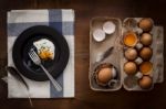 Eating Fried Eggs Flat Lay Still Life Rustic With Food Stylish Stock Photo