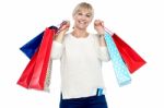 Portrait Of A Middle Aged Shopaholic Woman Stock Photo