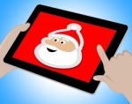 Santa Online Indicates Merry Christmas And Computing Stock Photo