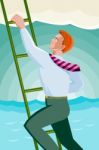 Businessman Officer Worker Climbing Ladder Stock Photo