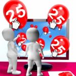 Number 25 Balloons From Monitor Show Internet Invitation Or Cele Stock Photo