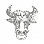 Pinzgauer Bull Head Front Doodle Art Stock Photo