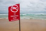 No Swimming Here Sign At The Beach Stock Photo