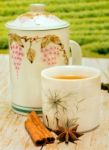 Tea With Cinnamon Shows Cup Teacup And Cafeteria Stock Photo