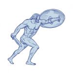 Hercules With Shield And Sword Drawing Stock Photo