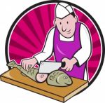 Sushi Chef Butcher Fishmonger Cartoon Stock Photo
