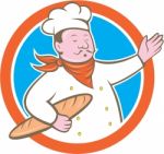 Chef Cook Holding Baguette Circle Cartoon Stock Photo