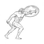 Heracles With Shield And Sword Drawing Black And White Stock Photo