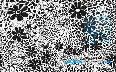 Background Formed By Leopard And Flowers Stock Image