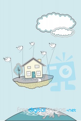 Birds Helping A House Migrate Stock Image