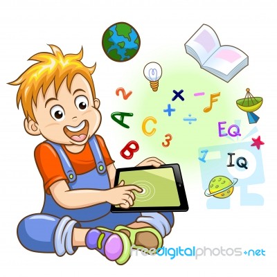 Boy And Tablet Stock Image