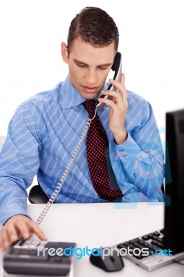 Business Man Talking Over Phone Stock Photo