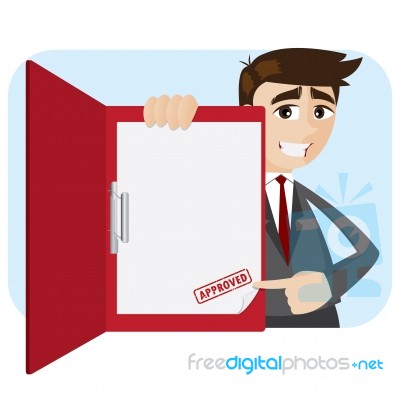 Cartoon Businessman Showing Approved Document In Folder Stock Image