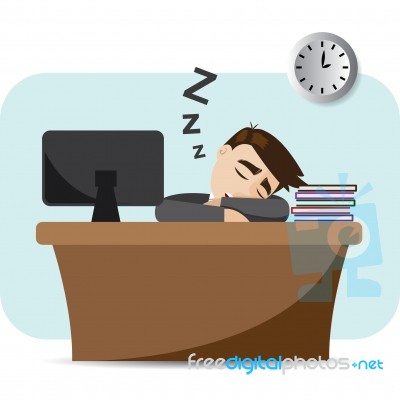 Cartoon Businessman Sleeping On Working Time Stock Image Royalty