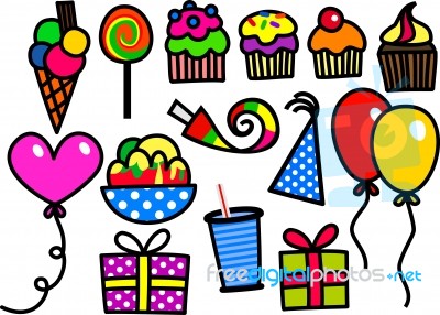 Cartoon Party Icons Stock Image - Royalty Free Image ID 100376767