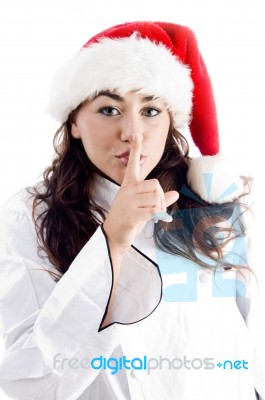 Christmas Chef Showing Shh Gesture Stock Photo