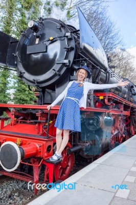 Dutch Woman Expressing Happiness For Freedom And Peace On Steam Stock Photo