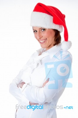 Female Santa With Hat Stock Photo