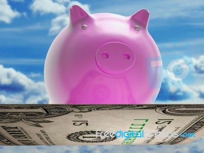 Flying Dollar Pig Shows High Flying Success Stock Image