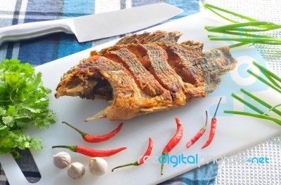 Fried Nile Tilapia Stock Photo