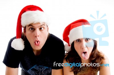 Funny Young Christmas Couple Stock Photo