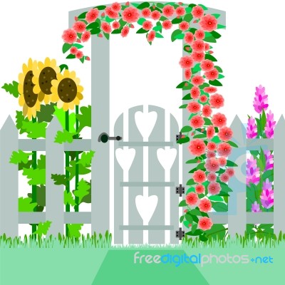 Garden Gate With Flowers Stock Image - Royalty Free Image ID 10082236