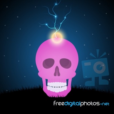 Halloween Skull Graveyard Thunderbolt Lightning Background Stock Image
