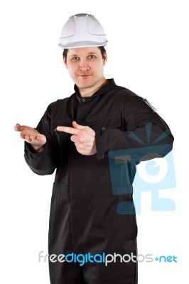 Handyman Wearing Uniform And Hardhat Stock Photo - Royalty Free Image