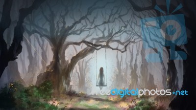 Illustration Digital Painting Forest Scene Stock Image
