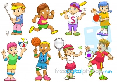Illustration Of Children Playing Different Sports Stock Image