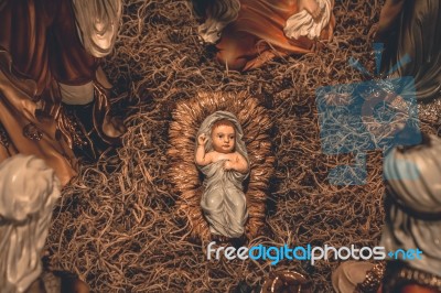 Nativity Scene Christmas Crib Background Stock Photo Royalty