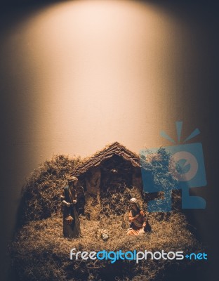 Nativity Scene Christmas Crib Background Stock Photo Royalty