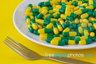 Pills On A Plate Stock Photo