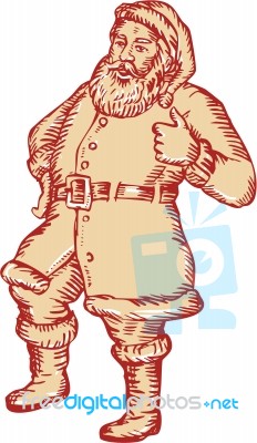 Santa Claus Father Christmas Thumbs Up Etching Stock Image