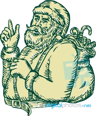Santa Claus Pointing Side Etching Stock Image