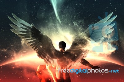 Till Death Do Us Part,3d Illustration Of An Angels In Heaven Land Stock Image