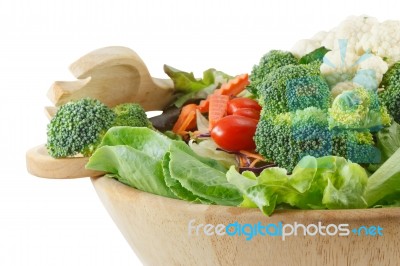 Wooden Bowl Of Mixed Salad Stock Photo