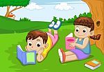Boy And Girl Reading Stock Photo