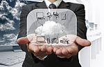 Businessman Show Cloud Network On Glass Board Stock Photo