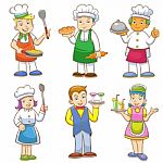 Cartoons Of Kids Chefs And Set Of Cooking Stock Photo