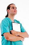 Doctor Holding Empty Clipboard Stock Photo