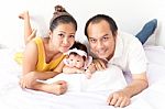 Happy Of A New Family On White Background Stock Photo