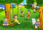 Illustration Of A Kids Playing In The Garden Stock Photo