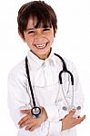Little Boy Wearing Doctor Coat Stock Photo