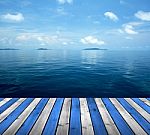 Ocean With Sky And Wood Floor Stock Photo
