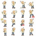 Set Of Funny Cartoon Man And Mobile Phone Stock Photo