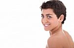 Topless Young Teenager Smiling Stock Photo
