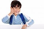 Young Boy Pretends To Talk On Phone Stock Photo