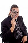 Young Investigator Holding Magnifier Stock Photo